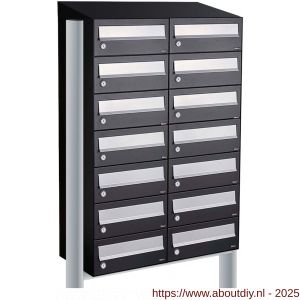 Allux Hive set postkast staal verzinkt gepoedercoat 2-breed 7-hoog met dak op statief zwart - A11201515 - afbeelding 1