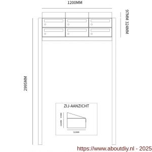 Allux Hive set postkast staal verzinkt gepoedercoat 3-breed 2-hoog met dak op statief zwart - A11201519 - afbeelding 2