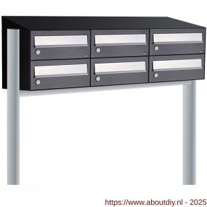 Allux Hive set postkast staal verzinkt gepoedercoat 3-breed 2-hoog met dak op statief zwart - A11201519 - afbeelding 1