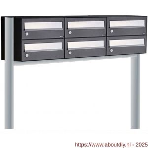 Allux Hive set postkast staal verzinkt gepoedercoat 3-breed 2-hoog op statief zwart - A11201520 - afbeelding 1