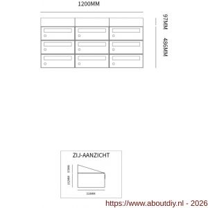Allux Hive set postkast staal verzinkt gepoedercoat 3-breed 3-hoog met dak antraciet - A11201378 - afbeelding 2