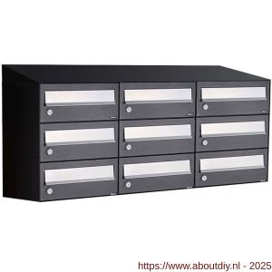 Allux Hive set postkast staal verzinkt gepoedercoat 3-breed 3-hoog met dak zwart - A11201522 - afbeelding 1