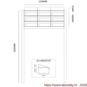 Allux Hive set postkast staal verzinkt gepoedercoat 3-breed 3-hoog met dak op statief antraciet - A11201379 - afbeelding 2