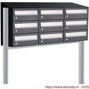 Allux Hive set postkast staal verzinkt gepoedercoat 3-breed 3-hoog met dak op statief zwart - A11201523 - afbeelding 1