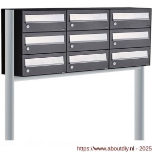 Allux Hive set postkast staal verzinkt gepoedercoat 3-breed 3-hoog op statief zwart - A11201524 - afbeelding 1