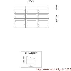 Allux Hive set postkast staal verzinkt gepoedercoat 3-breed 4-hoog met dak antraciet - A11201382 - afbeelding 2