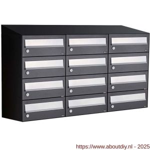 Allux Hive set postkast staal verzinkt gepoedercoat 3-breed 4-hoog met dak zwart - A11201526 - afbeelding 1