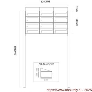 Allux Hive set postkast staal verzinkt gepoedercoat 3-breed 4-hoog met dak op statief zwart - A11201527 - afbeelding 2