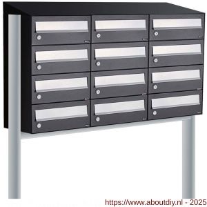 Allux Hive set postkast staal verzinkt gepoedercoat 3-breed 4-hoog met dak op statief zwart - A11201527 - afbeelding 1