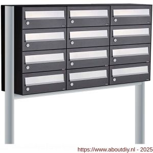 Allux Hive set postkast staal verzinkt gepoedercoat 3-breed 4-hoog op statief zwart - A11201528 - afbeelding 1