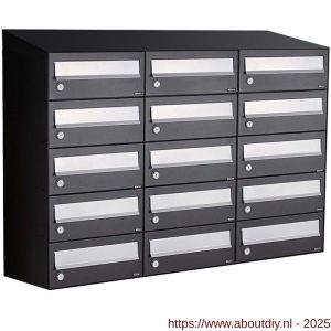 Allux Hive set postkast staal verzinkt gepoedercoat 3-breed 5-hoog met dak zwart - A11201530 - afbeelding 1