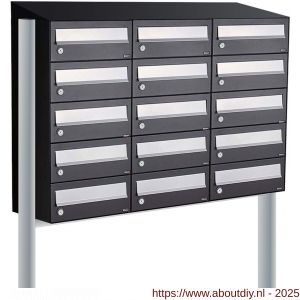 Allux Hive set postkast staal verzinkt gepoedercoat 3-breed 5-hoog met dak op statief zwart - A11201531 - afbeelding 1