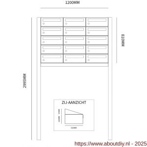 Allux Hive set postkast staal verzinkt gepoedercoat 3-breed 5-hoog op statief zwart - A11201532 - afbeelding 2