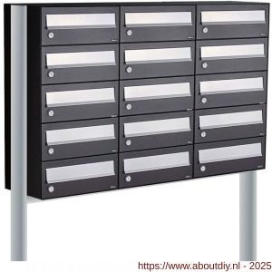 Allux Hive set postkast staal verzinkt gepoedercoat 3-breed 5-hoog op statief zwart - A11201532 - afbeelding 1