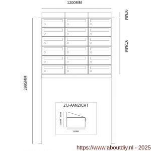 Allux Hive set postkast staal verzinkt gepoedercoat 3-breed 6-hoog met dak op statief zwart - A11201535 - afbeelding 2