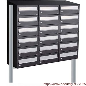 Allux Hive set postkast staal verzinkt gepoedercoat 3-breed 6-hoog met dak op statief zwart - A11201535 - afbeelding 1