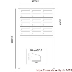 Allux Hive set postkast staal verzinkt gepoedercoat 3-breed 6-hoog op statief zwart - A11201536 - afbeelding 2