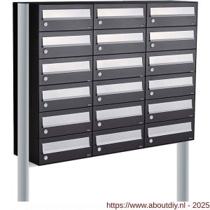 Allux Hive set postkast staal verzinkt gepoedercoat 3-breed 6-hoog op statief zwart - A11201536 - afbeelding 1