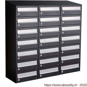 Allux Hive set postkast staal verzinkt gepoedercoat 3-breed 7-hoog met dak zwart - A11201538 - afbeelding 1