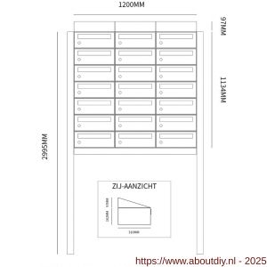 Allux Hive set postkast staal verzinkt gepoedercoat 3-breed 7-hoog met dak op statief zwart - A11201539 - afbeelding 2