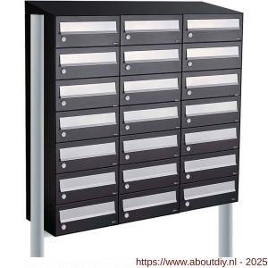 Allux Hive set postkast staal verzinkt gepoedercoat 3-breed 7-hoog met dak op statief zwart - A11201539 - afbeelding 1