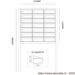 Allux Hive set postkast staal verzinkt gepoedercoat 3-breed 7-hoog op statief zwart - A11201540 - afbeelding 2