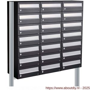 Allux Hive set postkast staal verzinkt gepoedercoat 3-breed 7-hoog op statief zwart - A11201540 - afbeelding 1
