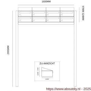 Allux Hive set postkast staal verzinkt gepoedercoat 4-breed 2-hoog met dak op statief zwart - A11201543 - afbeelding 2