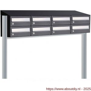 Allux Hive set postkast staal verzinkt gepoedercoat 4-breed 2-hoog met dak op statief zwart - A11201543 - afbeelding 1