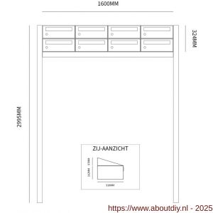 Allux Hive set postkast staal verzinkt gepoedercoat 4-breed 2-hoog op statief zwart - A11201544 - afbeelding 2