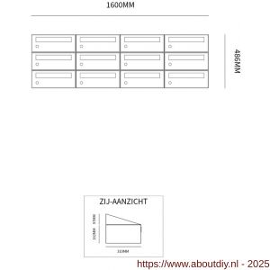 Allux Hive set postkast staal verzinkt gepoedercoat 4-breed 3-hoog zwart - A11201545 - afbeelding 2