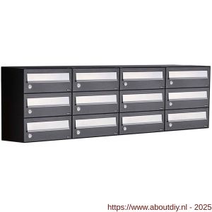 Allux Hive set postkast staal verzinkt gepoedercoat 4-breed 3-hoog zwart - A11201545 - afbeelding 1
