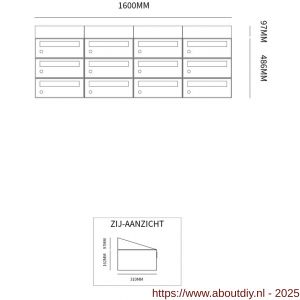 Allux Hive set postkast staal verzinkt gepoedercoat 4-breed 3-hoog met dak zwart - A11201546 - afbeelding 2