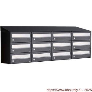 Allux Hive set postkast staal verzinkt gepoedercoat 4-breed 3-hoog met dak zwart - A11201546 - afbeelding 1