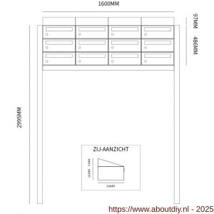 Allux Hive set postkast staal verzinkt gepoedercoat 4-breed 3-hoog met dak op statief zwart - A11201547 - afbeelding 2