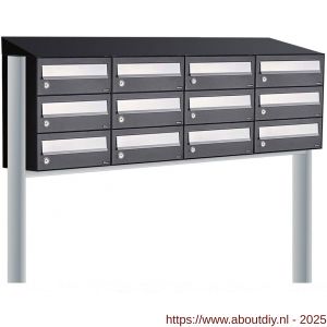 Allux Hive set postkast staal verzinkt gepoedercoat 4-breed 3-hoog met dak op statief zwart - A11201547 - afbeelding 1