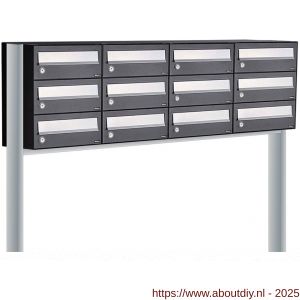 Allux Hive set postkast staal verzinkt gepoedercoat 4-breed 3-hoog op statief zwart - A11201548 - afbeelding 1