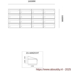 Allux Hive set postkast staal verzinkt gepoedercoat 4-breed 4-hoog zwart - A11201549 - afbeelding 2