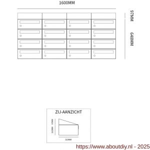 Allux Hive set postkast staal verzinkt gepoedercoat 4-breed 4-hoog met dak zwart - A11201550 - afbeelding 2