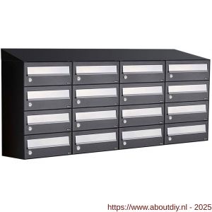 Allux Hive set postkast staal verzinkt gepoedercoat 4-breed 4-hoog met dak zwart - A11201550 - afbeelding 1