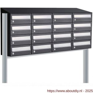 Allux Hive set postkast staal verzinkt gepoedercoat 4-breed 4-hoog met dak op statief zwart - A11201551 - afbeelding 1