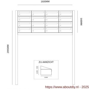 Allux Hive set postkast staal verzinkt gepoedercoat 4-breed 4-hoog op statief zwart - A11201552 - afbeelding 2
