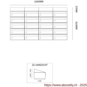 Allux Hive set postkast staal verzinkt gepoedercoat 4-breed 5-hoog met dak zwart - A11201554 - afbeelding 2