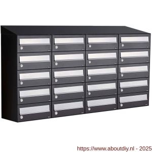 Allux Hive set postkast staal verzinkt gepoedercoat 4-breed 5-hoog met dak zwart - A11201554 - afbeelding 1