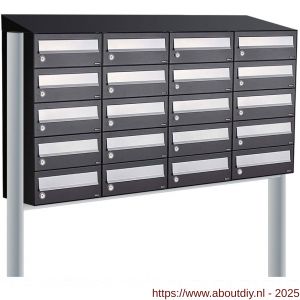 Allux Hive set postkast staal verzinkt gepoedercoat 4-breed 5-hoog met dak op statief zwart - A11201555 - afbeelding 1