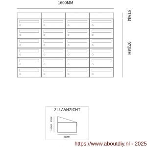 Allux Hive set postkast staal verzinkt gepoedercoat 4-breed 6-hoog met dak zwart - A11201558 - afbeelding 2