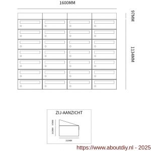 Allux Hive set postkast staal verzinkt gepoedercoat 4-breed 7-hoog met dak zwart - A11201562 - afbeelding 2