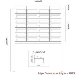Allux Hive set postkast staal verzinkt gepoedercoat 4-breed 7-hoog met dak op statief zwart - A11201563 - afbeelding 2