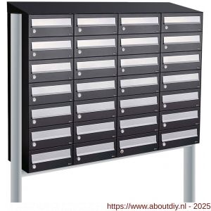Allux Hive set postkast staal verzinkt gepoedercoat 4-breed 7-hoog met dak op statief zwart - A11201563 - afbeelding 1