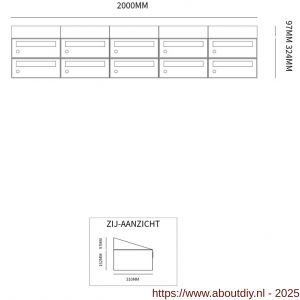 Allux Hive set postkast staal verzinkt gepoedercoat 5-breed 2-hoog met dak zwart - A11201566 - afbeelding 2